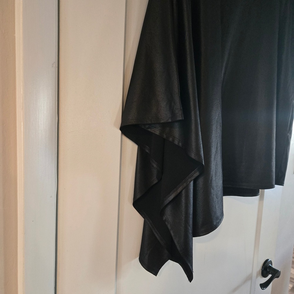 Cato Blouse Womans 14 16 Faux Leather One Shoulder Cape Sleeve Top Black New - Picture 8 of 8